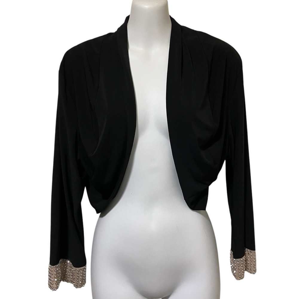 Dressbarn Collection Black Short Open Cardigan w Embellished Rhinestone Sleeves